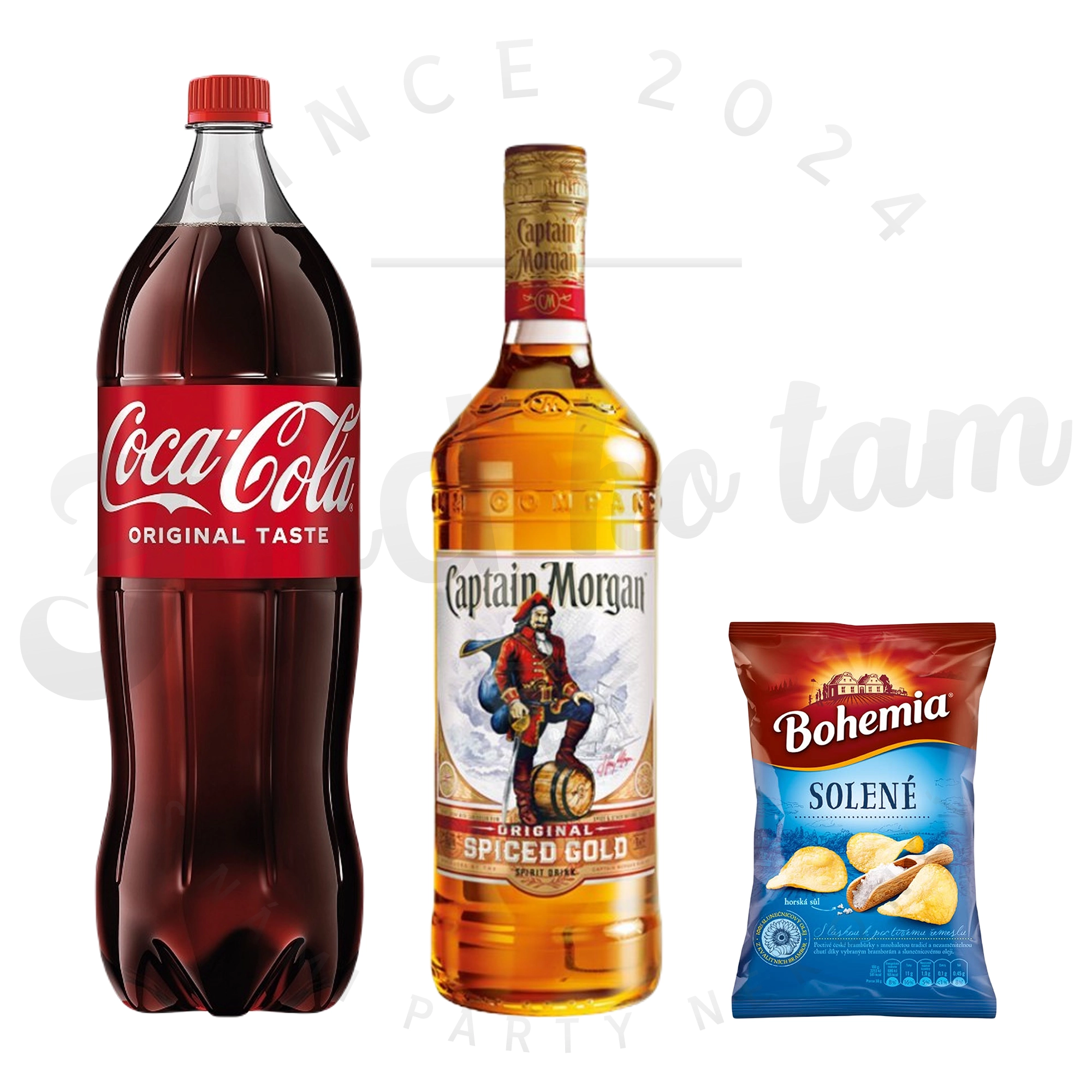 Captain Morgan 0,7l, Coca Cola 2l, Bohemia chips 60g  ZDARMA