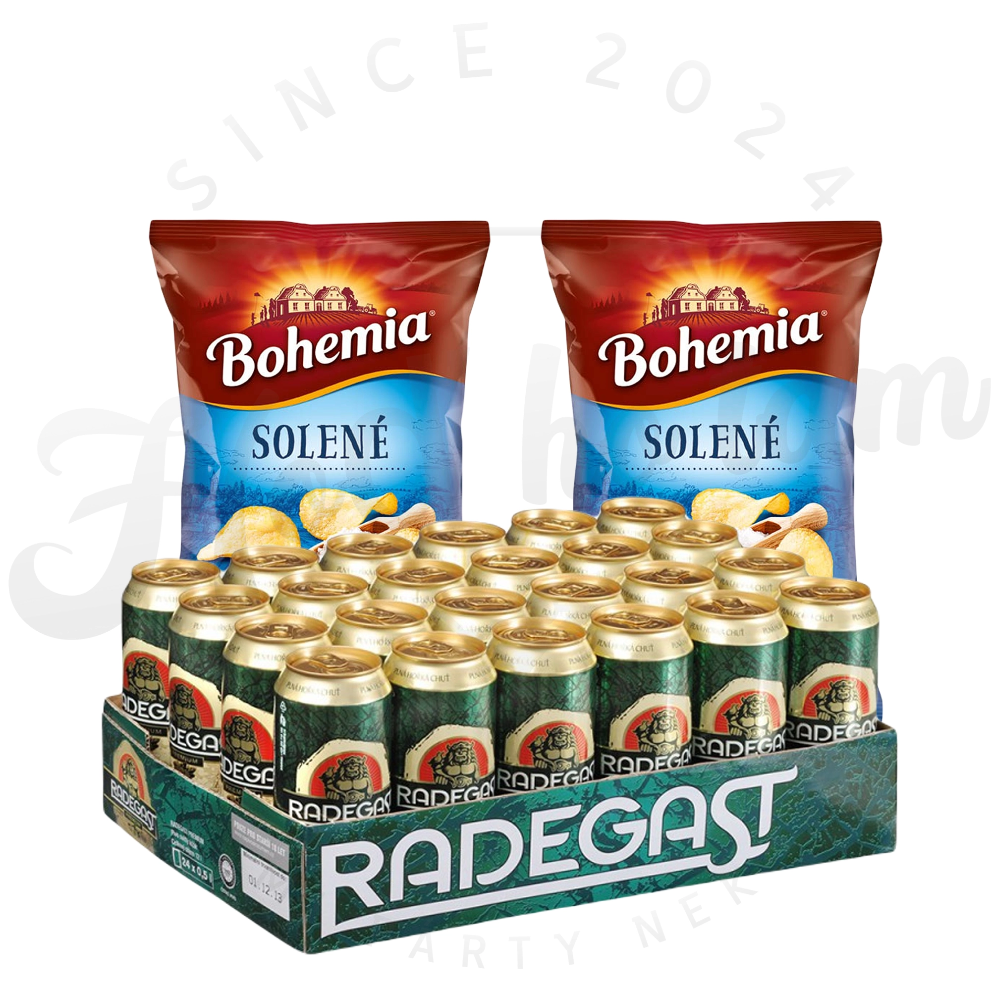 Radegast 12% plech 24 ks, 2 ks Bohemia chips 60g   ZDARMA